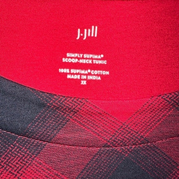 2 for $26 J Jill Plus Size Supima Cotton 3/4 Sleeve Red Black Plaid Tee 2X - Picture 5 of 5